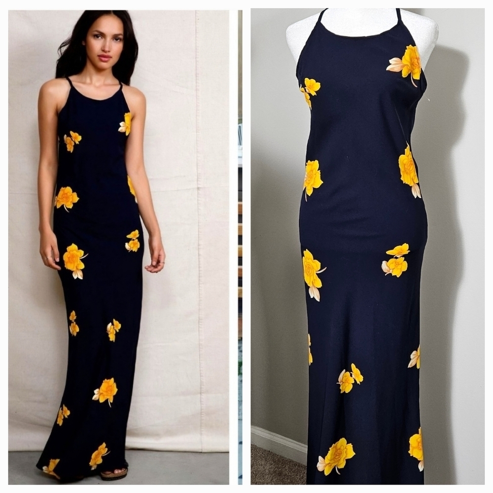 Urban Renewal Urban Outfitters Women’s Navy Floral High-Neck Maxi Dress Size M